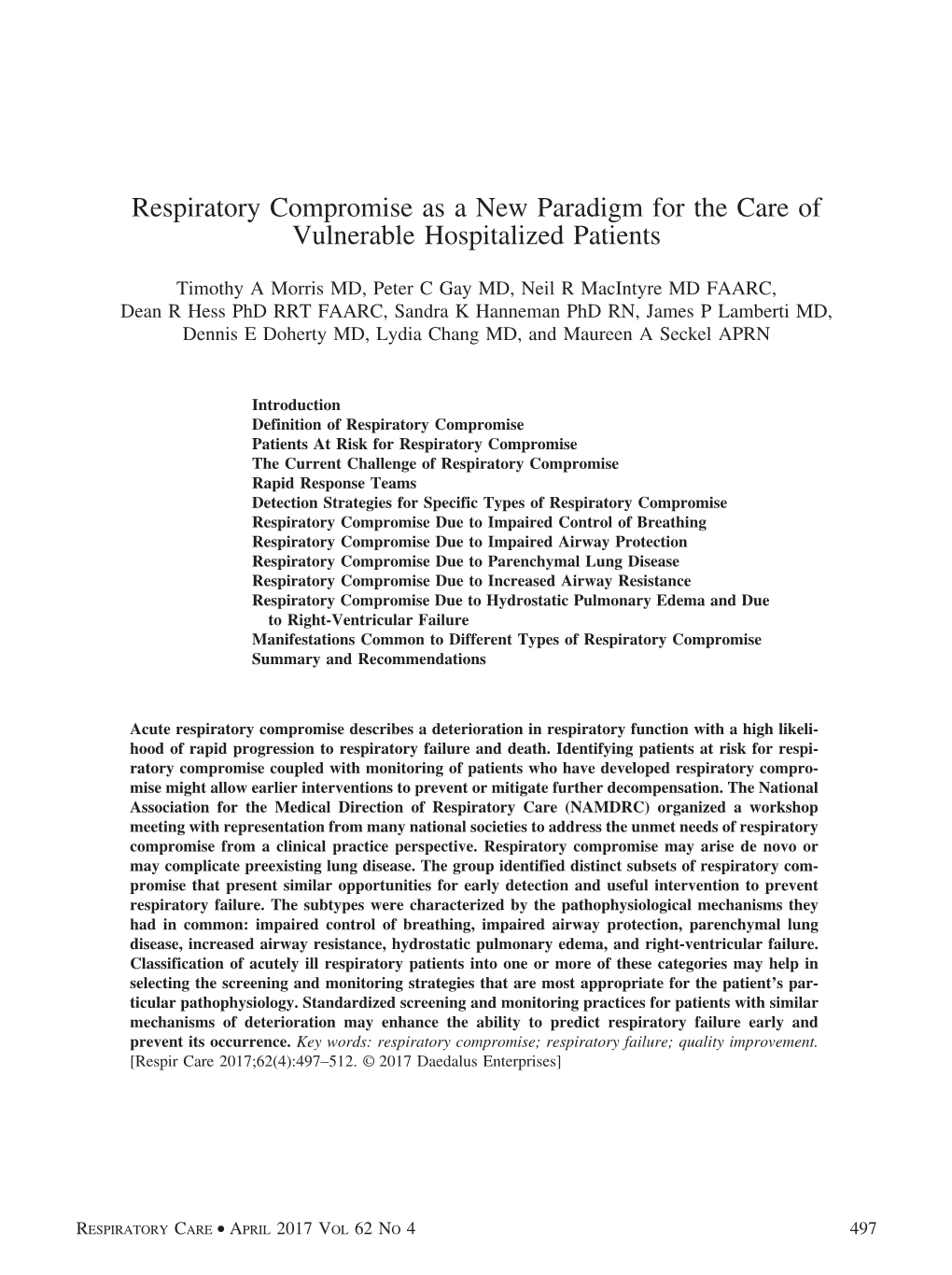 Respiratory Compromise As a New Paradigm for the Care of Vulnerable Hospitalized Patients