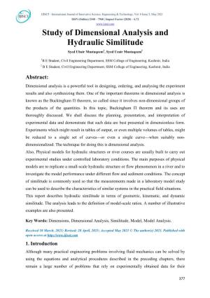 Study of Dimensional Analysis and Hydraulic Similitude 1 2 Syed Ubair Mustaqeemp ,P Syed Uzair Mustaqeemp