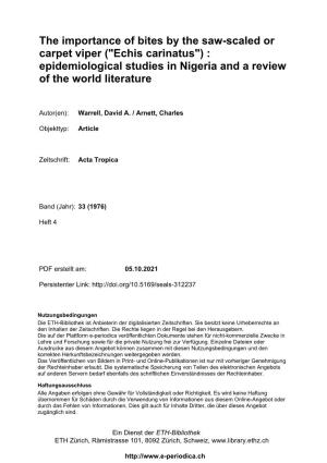 Echis Carinatus") : Epidemiological Studies in Nigeria and a Review of the World Literature