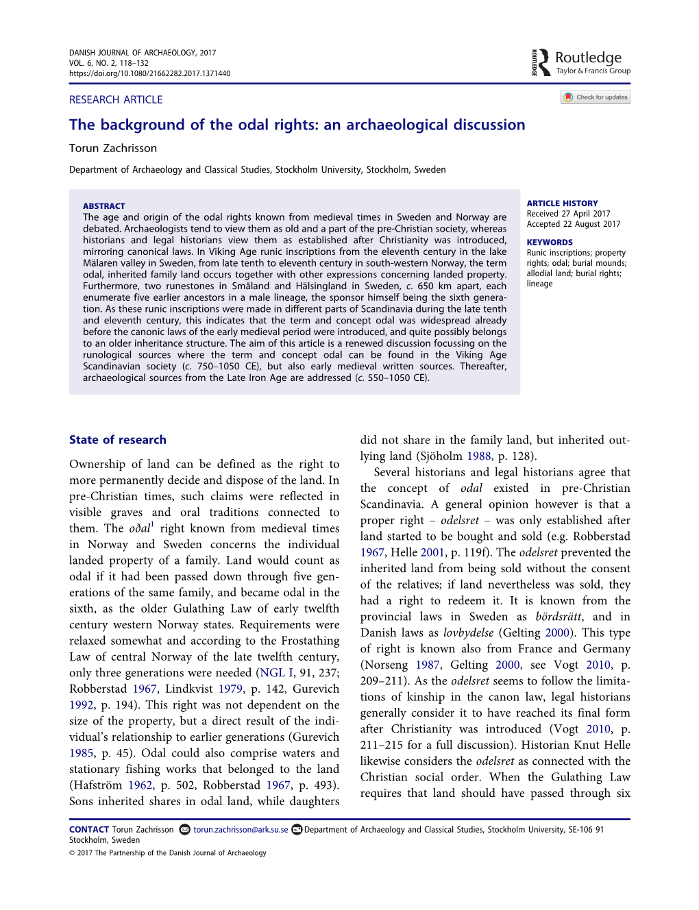 The Background of the Odal Rights: an Archaeological
