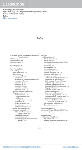 Cambridge University Press 978-1-108-42534-6 — English in Multilingual South Africa Edited by Raymond Hickey Index More Information