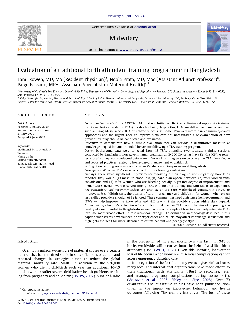 Evaluation of a Traditional Birth Attendant Training Programme in Bangladesh