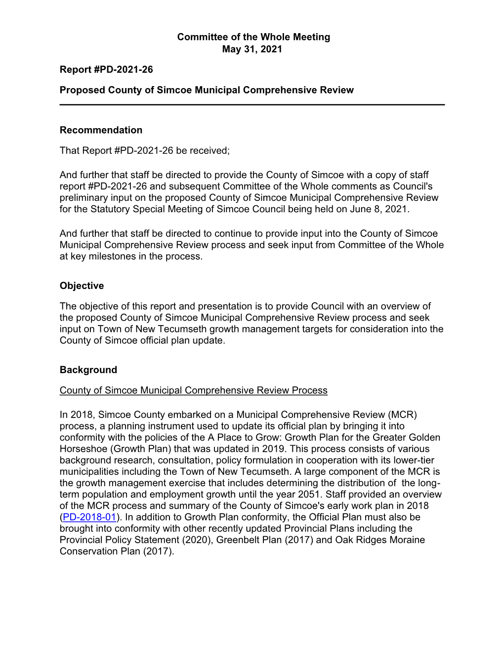 Proposed County of Simcoe Municipal Comprehensive Review