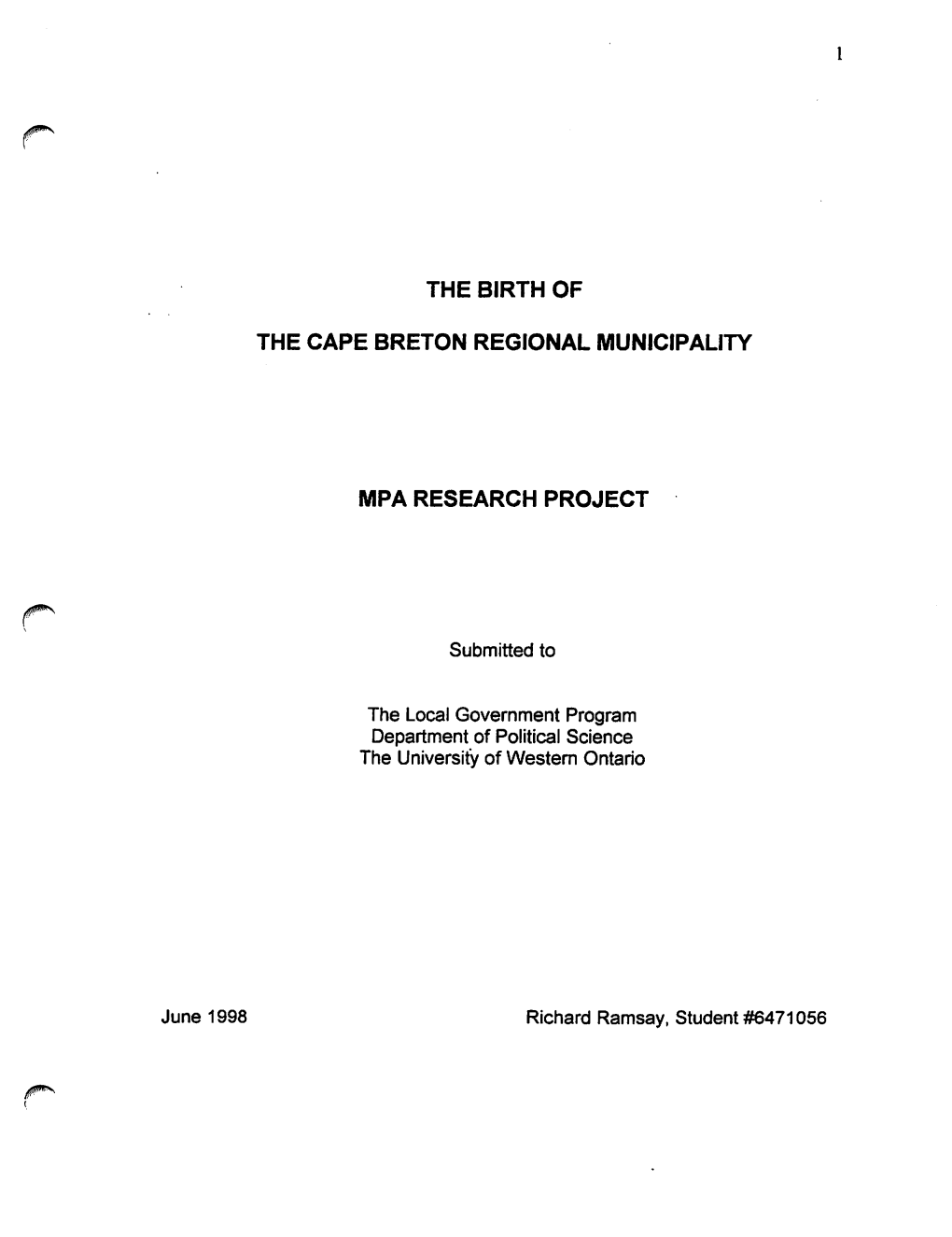 The Birth of the Cape Breton Regional Municipality