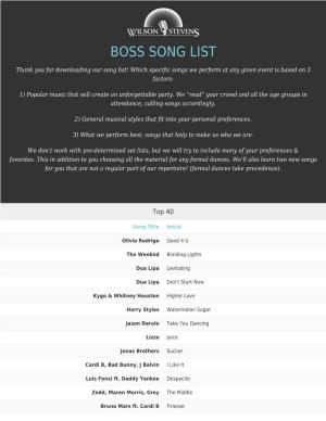 Boss Song List