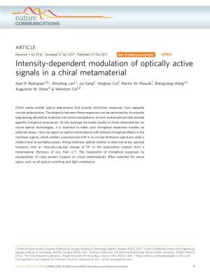 Intensity-Dependent Modulation of Optically Active Signals in a Chiral Metamaterial