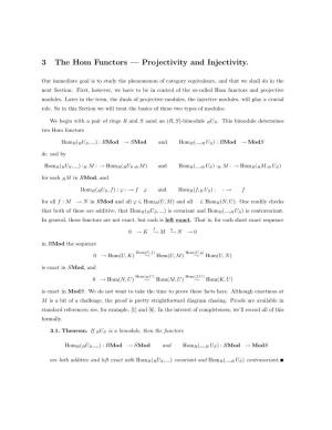 3 the Hom Functors — Projectivity and Injectivity