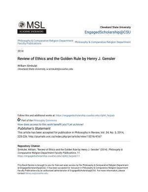 Review of Ethics and the Golden Rule by Henry J. Gensler