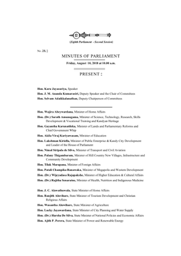 Minutes of Parliament Present