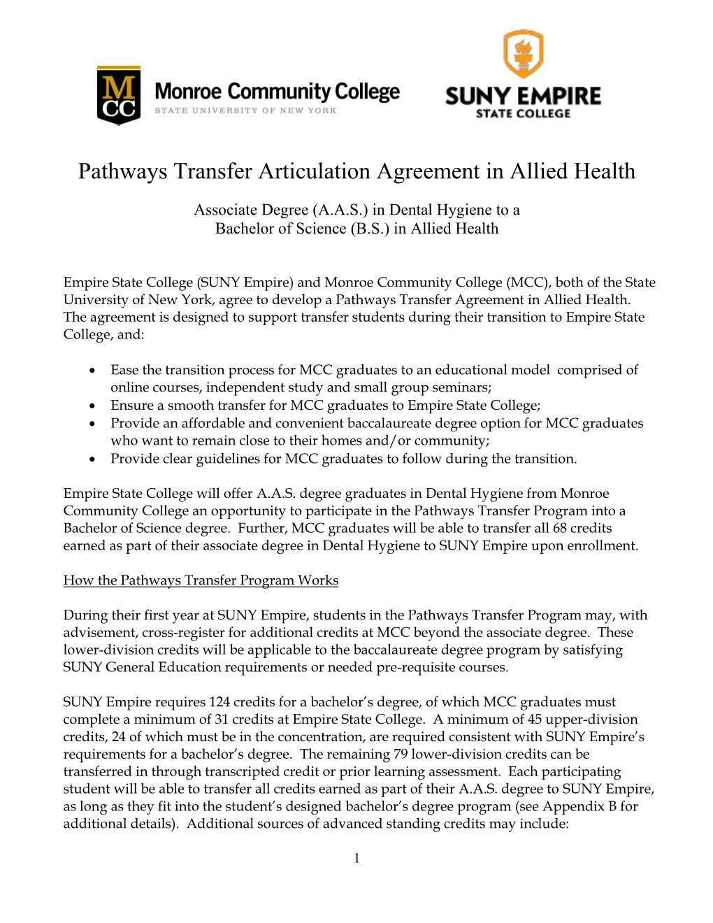 Pathways Transfer Articulation Agreement in Allied Health