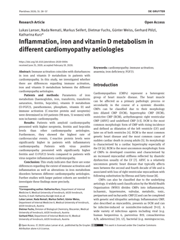 Inflammation, Iron and Vitamin D Metabolism in Different