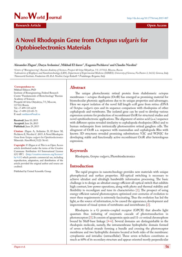 A Novel Rhodopsin Gene from Octopus Vulgaris for Optobioelectronics Materials
