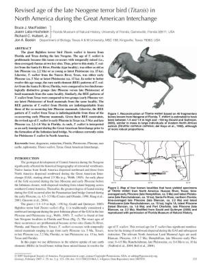 Revised Age of the Late Neogene Terror Bird (Titanis) in North America During the Great American Interchange