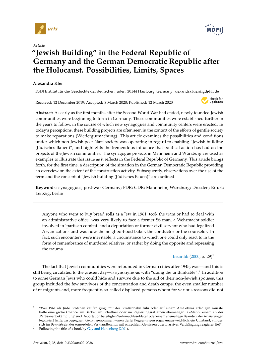 “Jewish Building” in the Federal Republic of Germany and the German Democratic Republic After the Holocaust