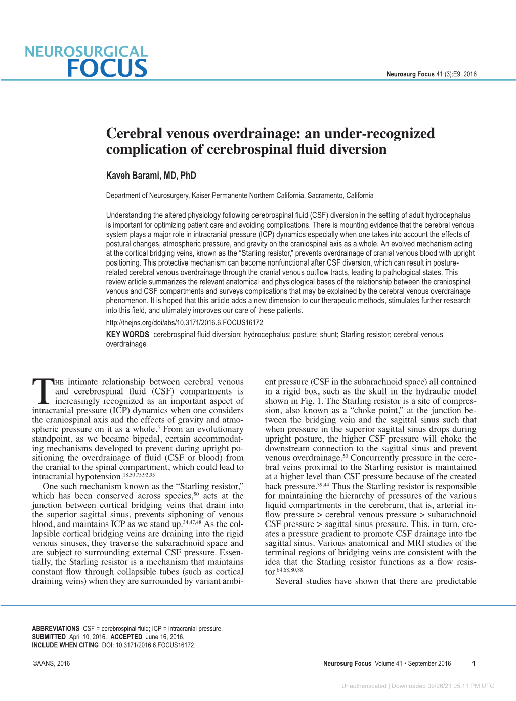Cerebral Venous Overdrainage: an Under-Recognized Complication of Cerebrospinal Fluid Diversion