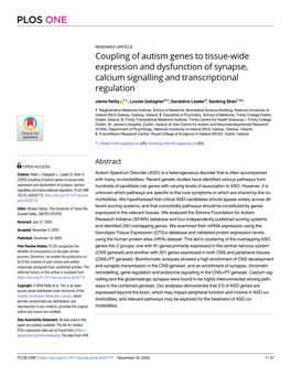 Coupling of Autism Genes to Tissue-Wide Expression and Dysfunction of Synapse, Calcium Signalling and Transcriptional Regulation