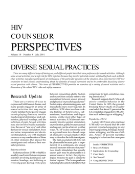 DIVERSE SEXUAL PRACTICES There Are Many Different Ways of Having Sex, and Different People Have Their Own Preferences for Sexual Activities