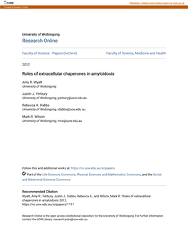 Roles of Extracellular Chaperones in Amyloidosis