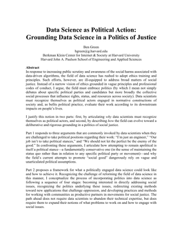Data Science As Political Action: Grounding Data Science in a Politics of Justice
