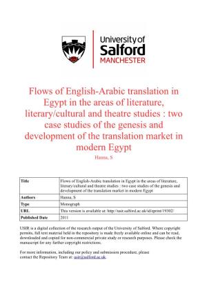 Flows of English-Arabic Translation in Egypt in the Areas of Literature, Literary/Cultural and Theatre Studies