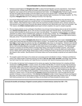 Trade and Navigation Acts- Review for Comprehension 1. Parliament