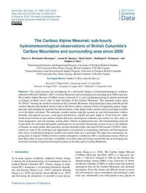 The Cariboo Alpine Mesonet: Sub-Hourly Hydrometeorological Observations of British Columbia's Cariboo Mountains and Surroundin