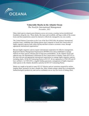 Vulnerable Sharks in the Atlantic Ocean the Need for International Management November, 2011