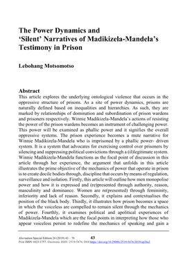 Narratives of Madikizela-Mandela's Testimony in Prison