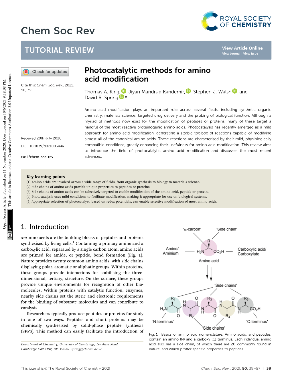 Photocatalytic Methods for Amino Acid Modification Cite This: Chem