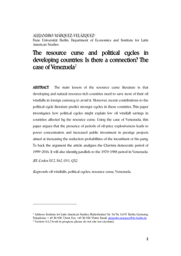 The Resource Curse and Political Cycles in Developing Countries: Is There a Connection? the Case of Venezuela2