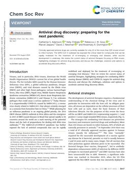 Antiviral Drug Discovery: Preparing for the Next Pandemic Cite This: Chem