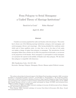 From Polygyny to Serial Monogamy: a Unified Theory of Marriage Institutions