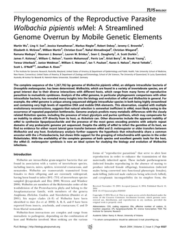 Phylogenomics of the Reproductive Parasite Wolbachia Pipientis Wmel: a Streamlined Genome Overrun by Mobile Genetic Elements