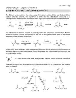 Organic Chemistry 2 Ester Enolates and Acyl Anion Equivalents