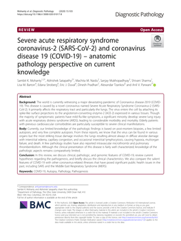 Severe Acute Respiratory Syndrome Coronavirus-2 (SARS-Cov-2) and Coronavirus Disease 19 (COVID-19) – Anatomic Pathology Perspective on Current Knowledge Sambit K