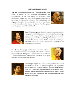 PROFILES of CONCERT ARTISTS Vijay Siva (Muthuswami