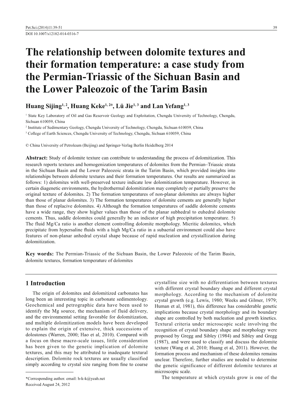 The Relationship Between Dolomite Textures and Their Formation