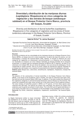 Diversidad Y Distribución De Las Mariposas Diurnas (Lepidoptera