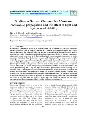 Studies on German Chamomile (Matricaria Recutita