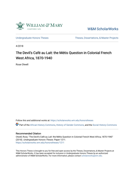 The Métis Question in Colonial French West Africa, 1870-1940