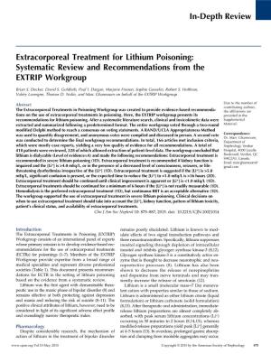 In-Depth Review Extracorporeal Treatment for Lithium Poisoning