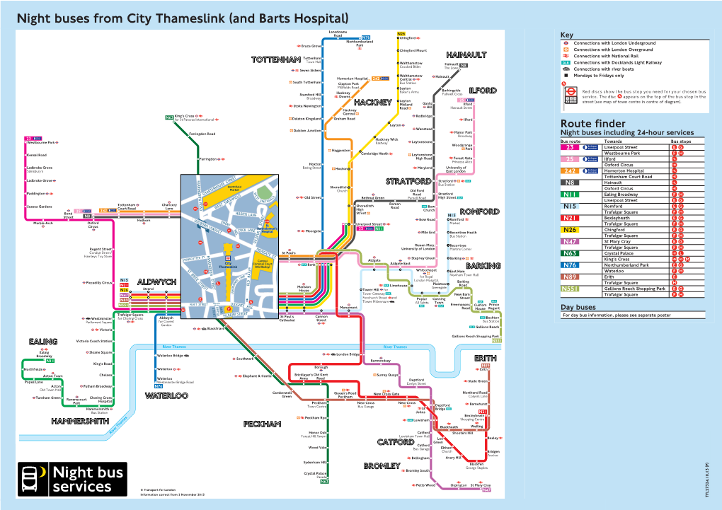 Night Buses from City Thameslink (And Barts Hospital)