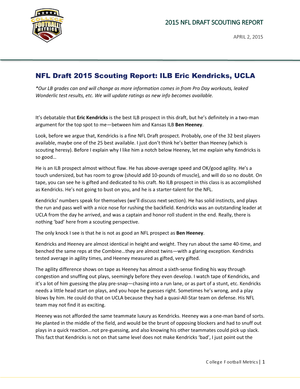 2015 NFL DRAFT SCOUTING REPORT NFL Draft 2015 Scouting