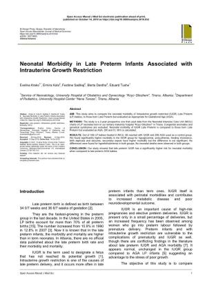 Neonatal Morbidity in Late Preterm Infants Associated with Intrauterine Growth Restriction