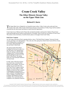 Crum Creek Valley the Other Historic Stream Valley on the Upper Main Line