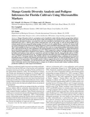 Mango Genetic Diversity Analysis and Pedigree Inferences for Florida Cultivars Using Microsatellite Markers