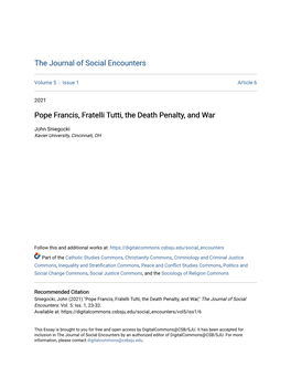 Pope Francis, Fratelli Tutti, the Death Penalty, and War