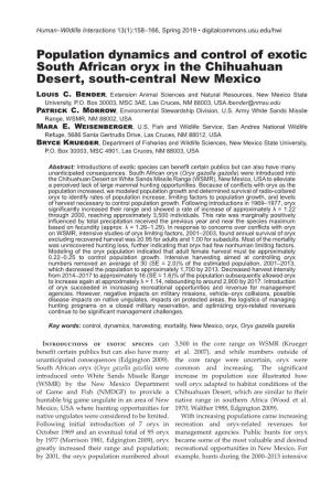 Population Dynamics and Control of Exotic South African Oryx in the Chihuahuan Desert, South-Central New Mexico Louis C