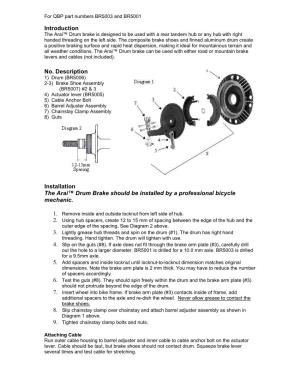 Introduction No. Description Installation the Arai™ Drum Brake