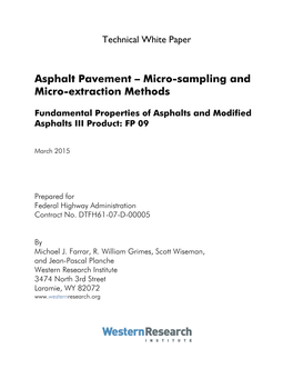 Asphalt Pavement – Micro-Sampling and Micro-Extraction Methods